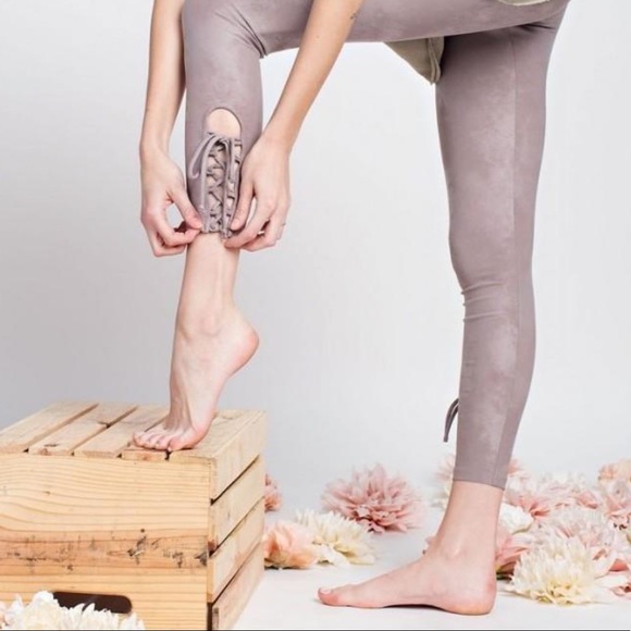 Pants - Lace Up Side Detailed Washed Out Leggings